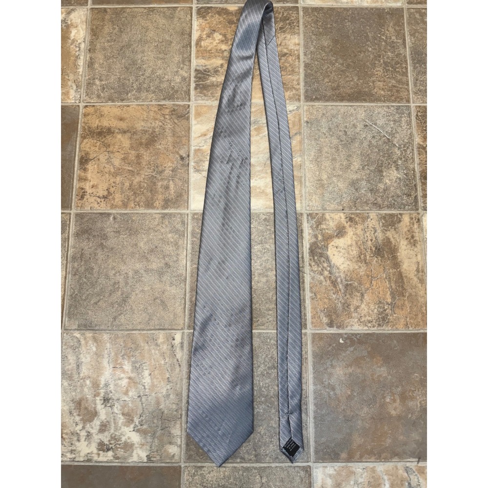 Puritan Mens Silver Grey Chevron Herringbone Textured Necktie Formal Tie